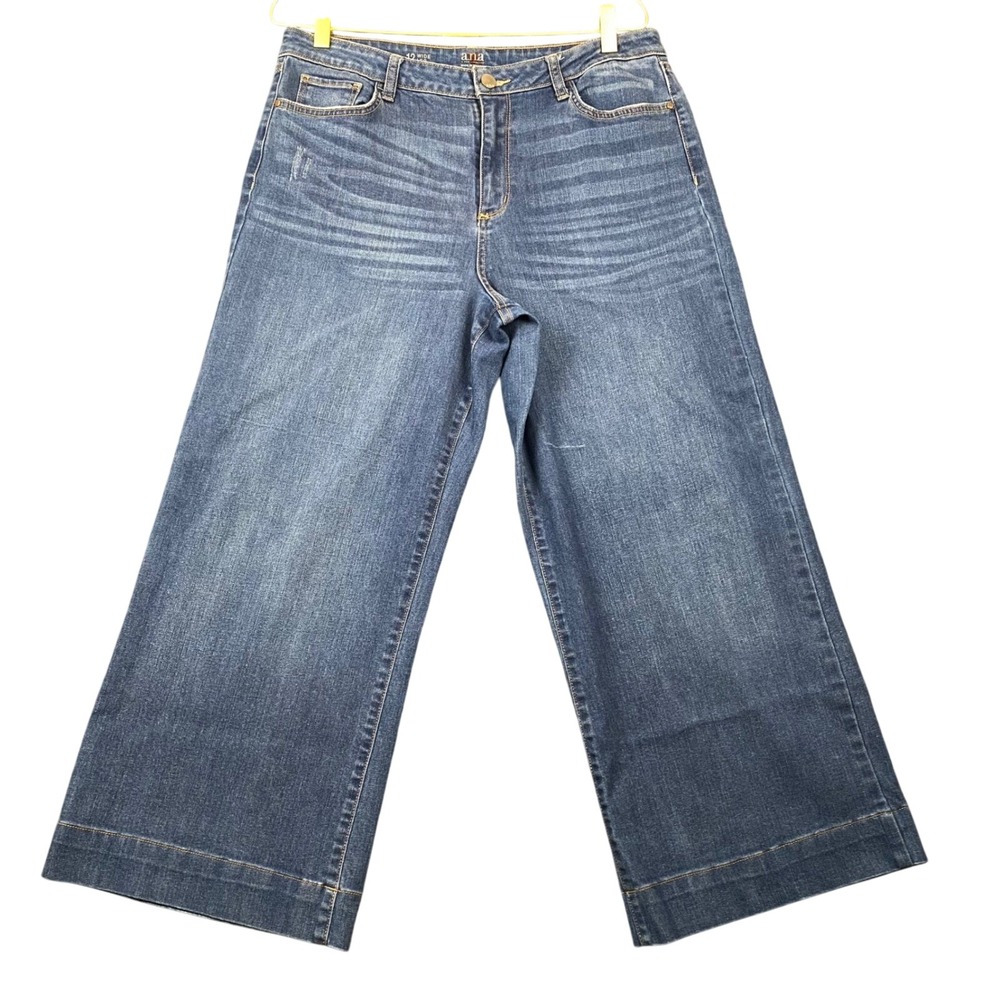 ana‎ A New Approach Womens Size 12 Wide Leg Jeans Medium Wash Distressed Denim